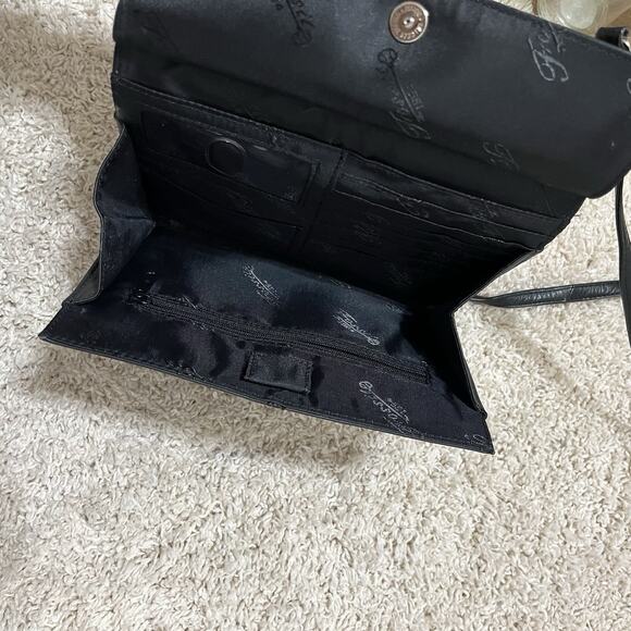 Vintage Fossil Black Leather Double Sided Crossbody Shoulder Bag - Picture 5 of 5